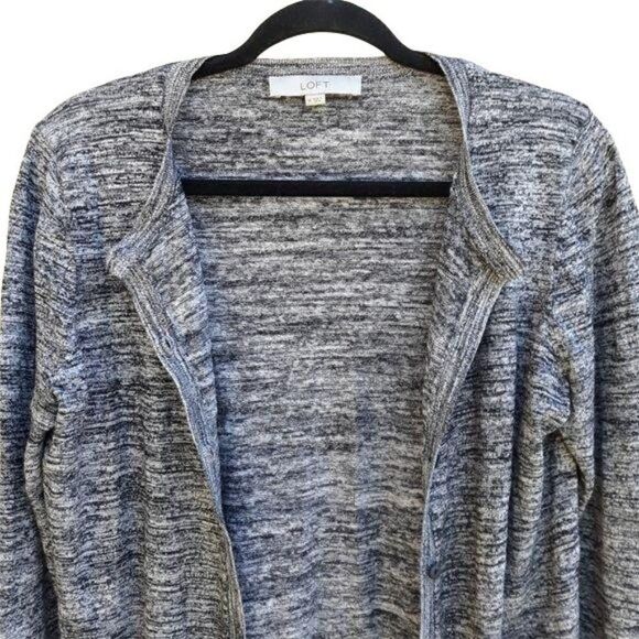 Ann Taylor Loft Y2K Space Dye Marl Knit Button Down Cardigan Black White Sz M - Picture 4 of 11